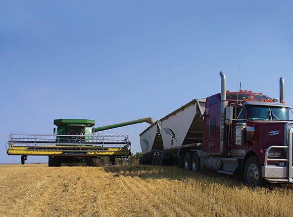 Photos of a combine and a truck